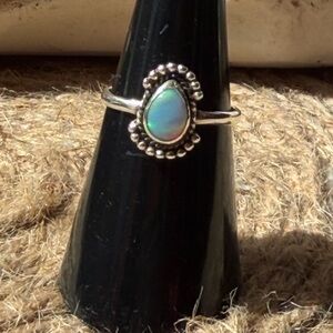 Sterling Silver Teardrop Opal Ring - Blue Green Opalescent